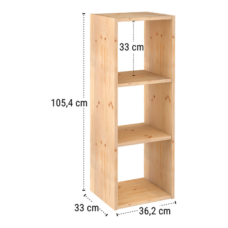 Estanteria Modular 3 Cubos Dinamic Pino Macizo 107X36,2X34Cm Astigarraga