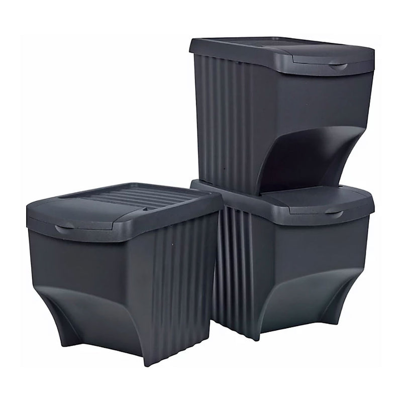 Sistema De 3 Cubos De 22 Litros Reciclaje Apilables 392X293X456Mm