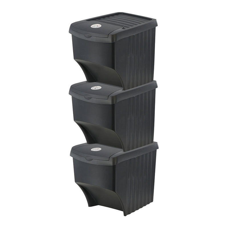 Sistema De 3 Cubos De 22 Litros Reciclaje Apilables 392X293X456Mm