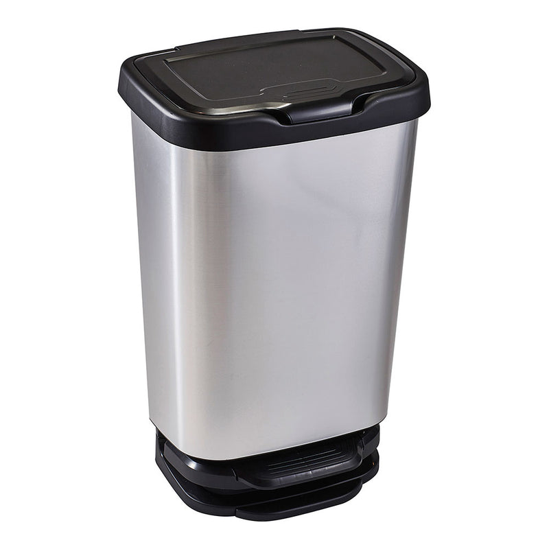 40 Liter Pedal Bin With Soft Close Closure 39x29x63.5cm Silver/Black Mondex