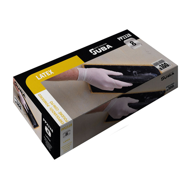 Box of 100 Disposable Latex Gloves with Powder Size 7 Juba