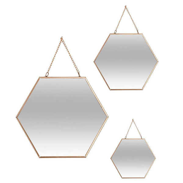 Set 3 Espejos Oro Hexagonales 19,8X17,5Cm/25X22,5Cm/29,5X26Cm