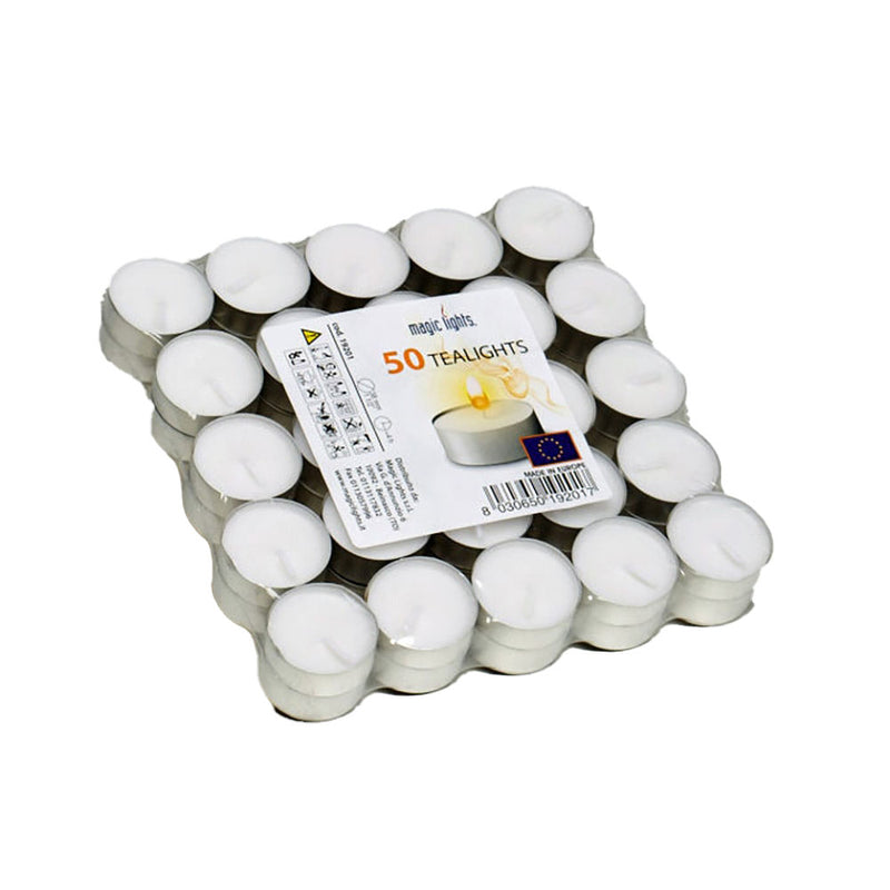 Pack 50 Unid, Velas Blancas 12G Sin Aroma Magic Lights