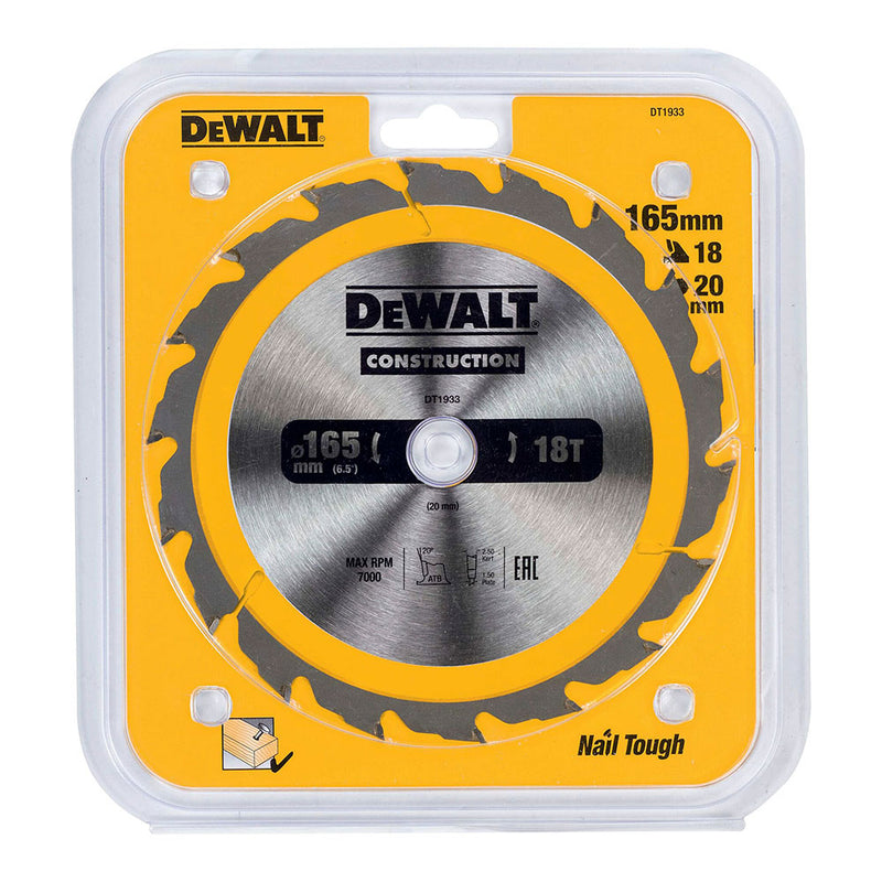 Disco De Corte Para Construccion Ø165X20Mm 18T (Ac) Dt1933-Qz Dewalt