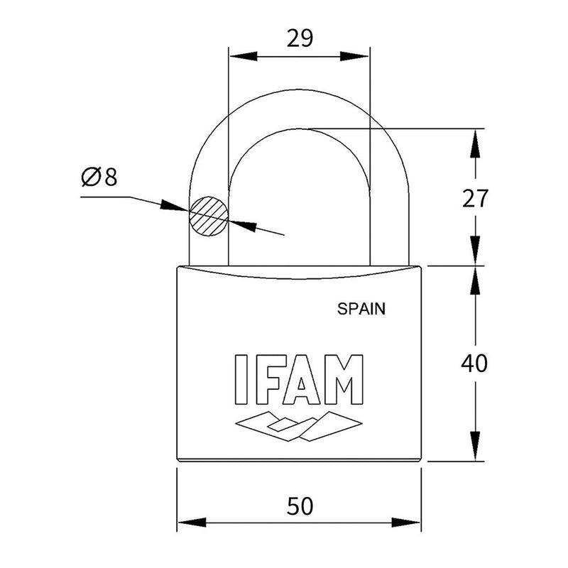 Candado Inox, 50 Inoxidable 50Mm Con 2 Llaves, Arco Normal, Ifam