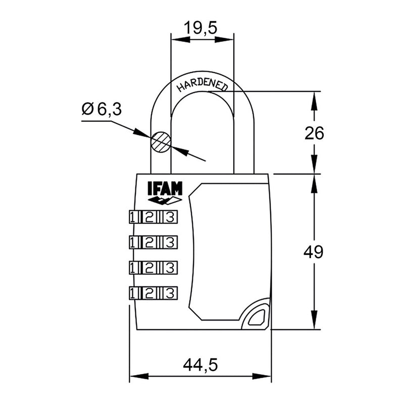 C45S Zinc Padlock 44.5mm, Bow Ø6.3mm With Ifam Combination