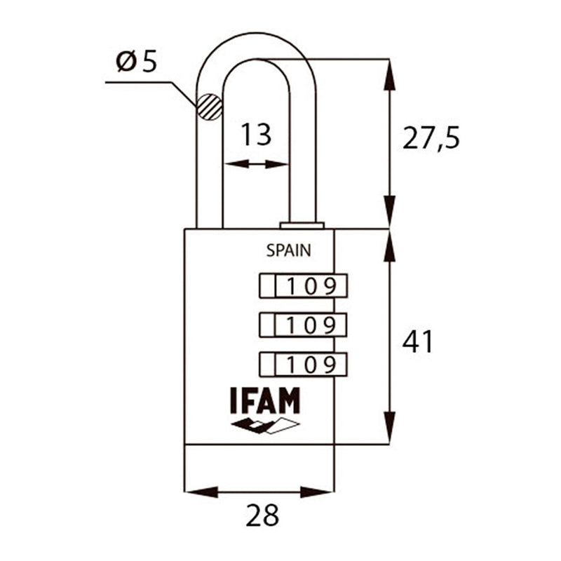 Candado Col Combi30 Negro 30Mm, Arco Ø5Mm, Con Combinación, Ifam