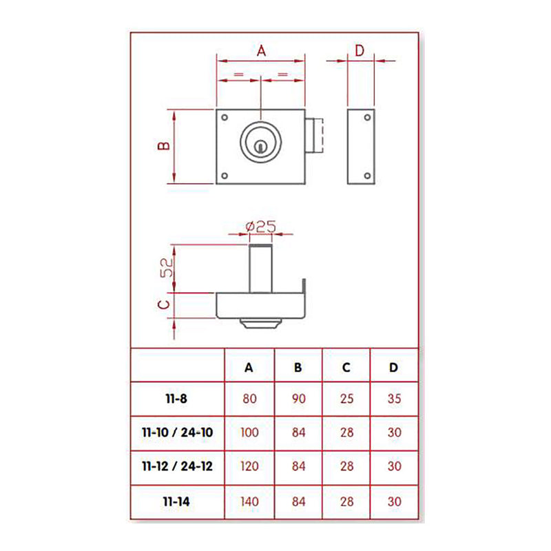 Cerradura De Sobreponer Solo Llave, Derecha Jis 11-10D Jis