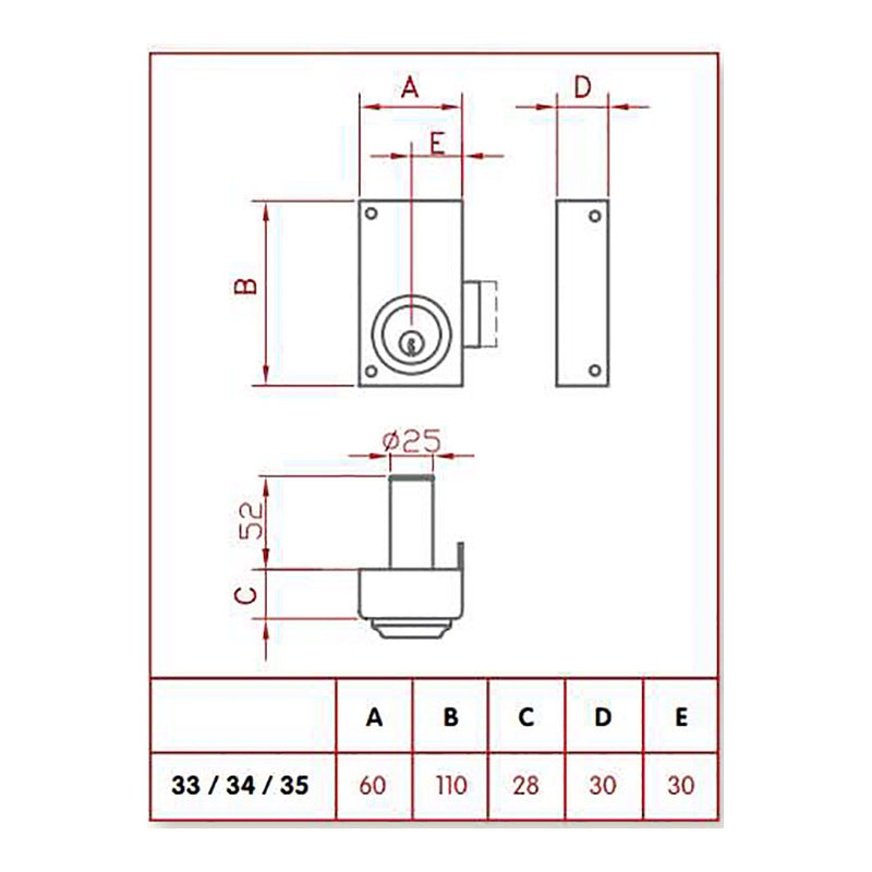 Cerradura De Sobreponer Solo Llave, Derecha Jis 33-6D Jis