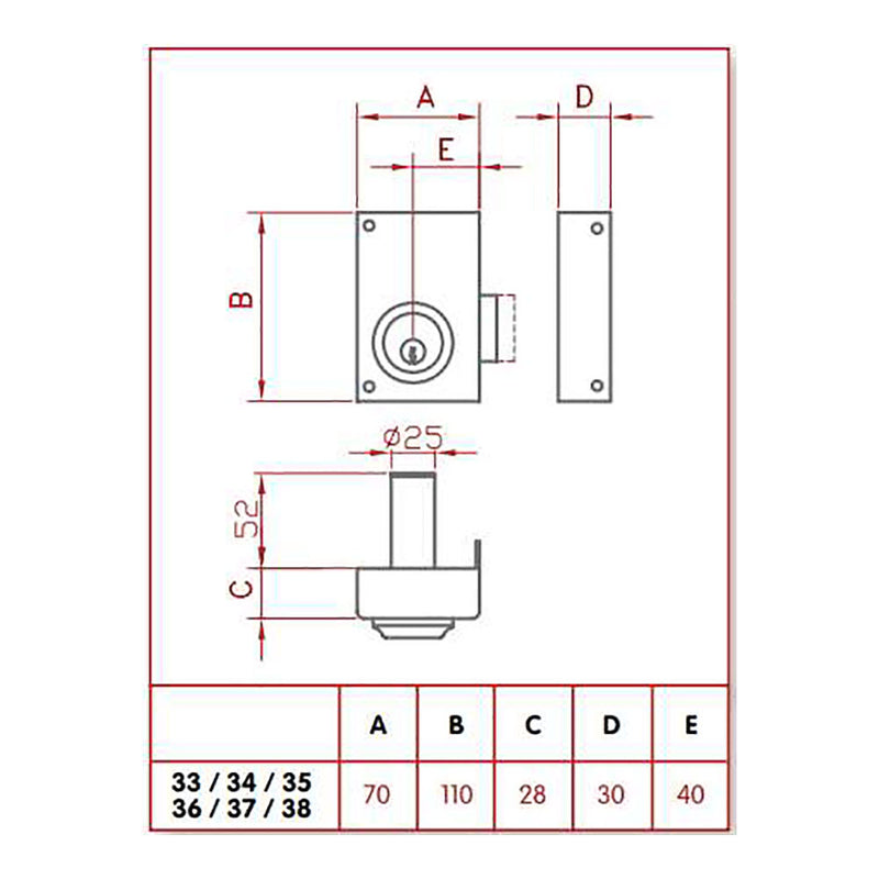 Cerradura De Sobreponer Solo Llave, Derecha Jis 33-7D Jis