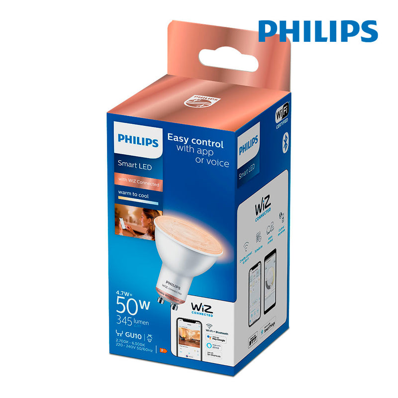 Bombilla Led Gu10 4,7W 2,700K-6,500K 345Lm Wifi Philips Wiz