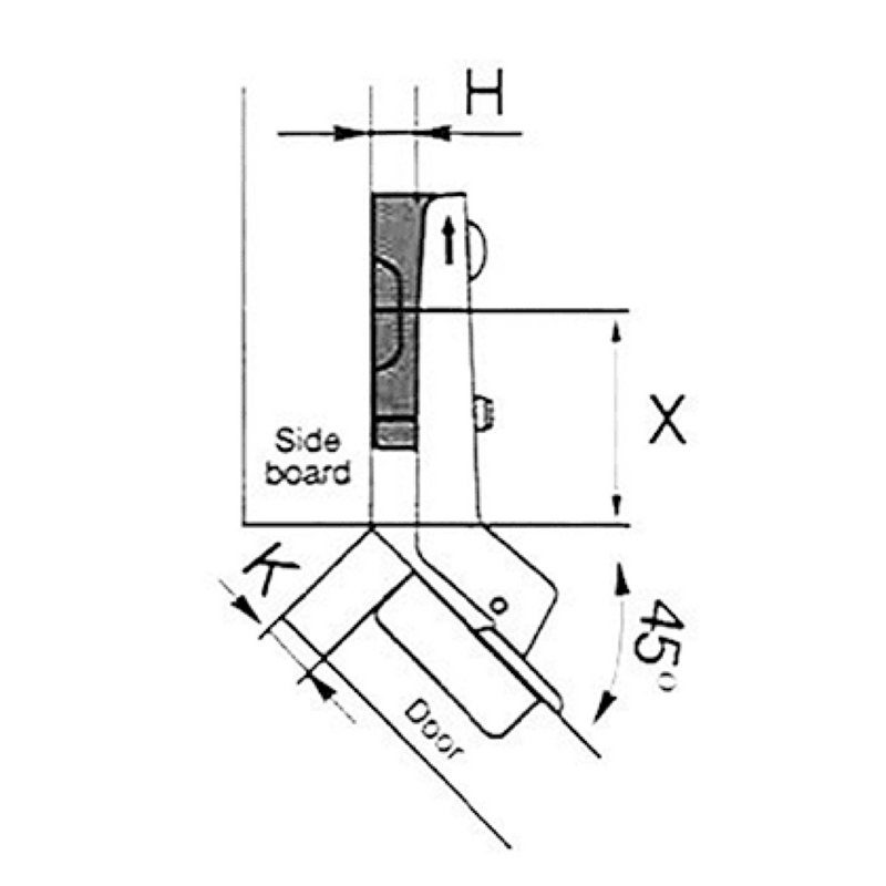 Straight cup hinge with 165º opening of ø35 for folding doors