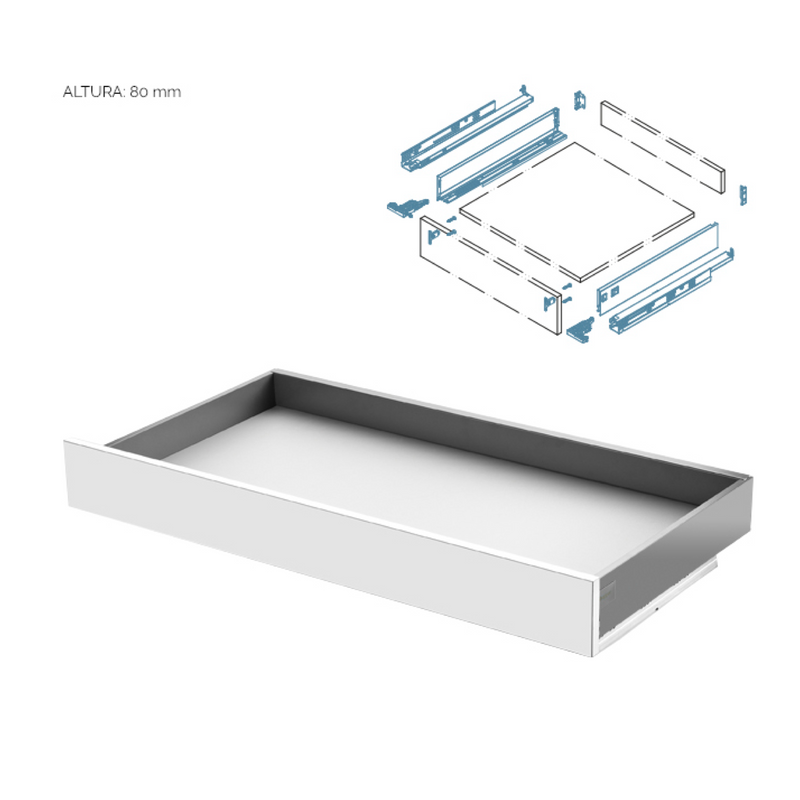 Set blanco de cajón modular SLIM de extracción total y cierre silencioso de 80 de alto y 450 de ancho