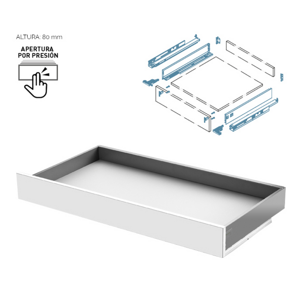 Cajón modular-Slim antracita de apertura a presión de 80 de alto y 550 de ancho