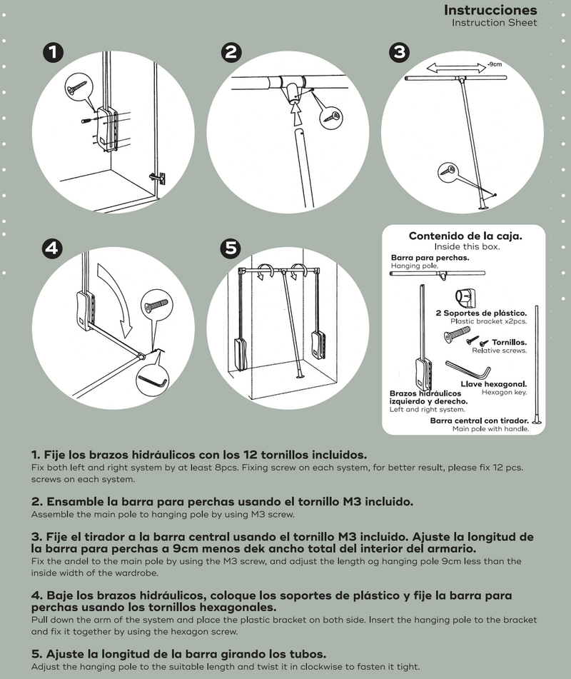 Colgador moca de perchas basculante para muebles de 600-830mm de ancho