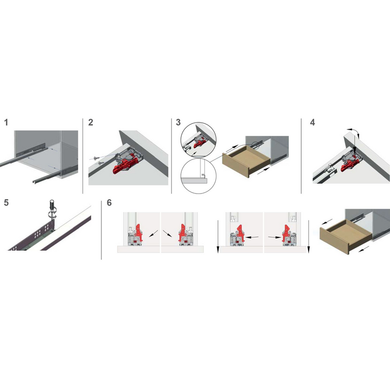 2 hidden 550mm drawer guides with soft closing clips fixation and loads of 25kg per pair