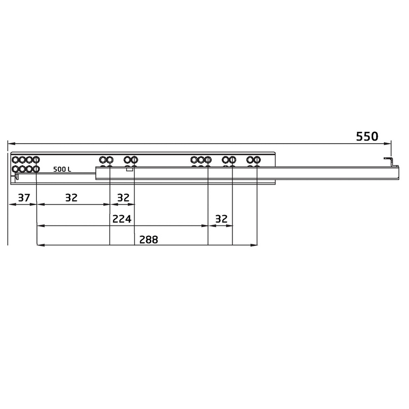 2 hidden 550mm drawer guides with soft closing clips fixation and loads of 25kg per pair