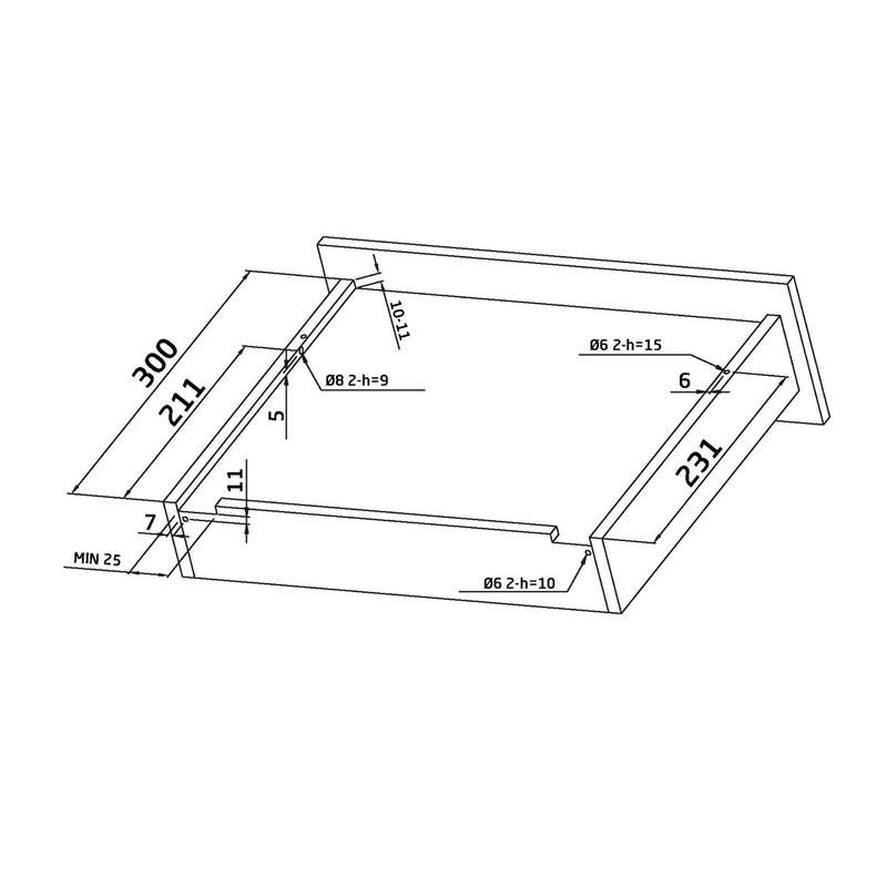 2 hidden 300mm guides with push system for total extraction and 4.5mm regulation