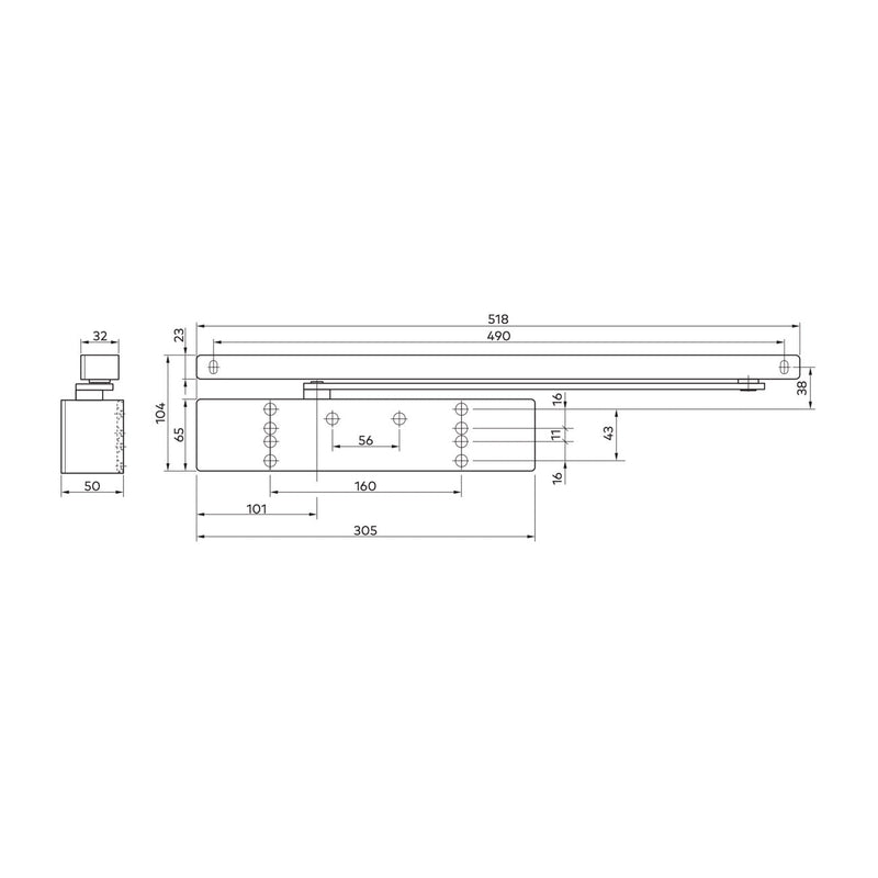 Cierrapuertas Dorma TS-92 de fuerza regulable 1-4 con guía normal incluida