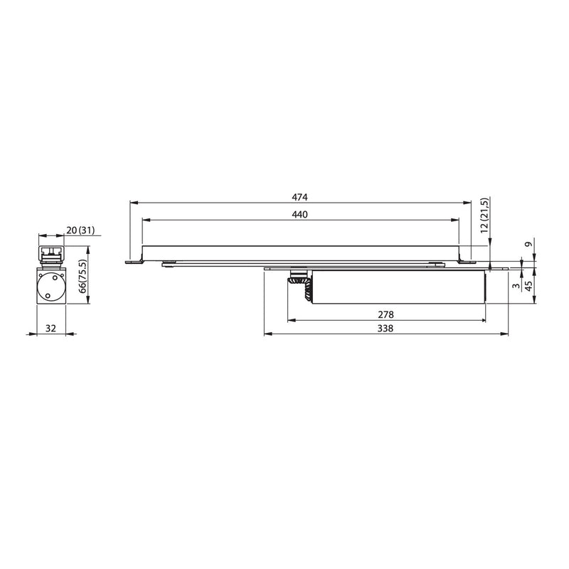 Cierrapuertas DC840 de Tesa para embutir con suavidad de apertura para puertas de hasta 1100mm