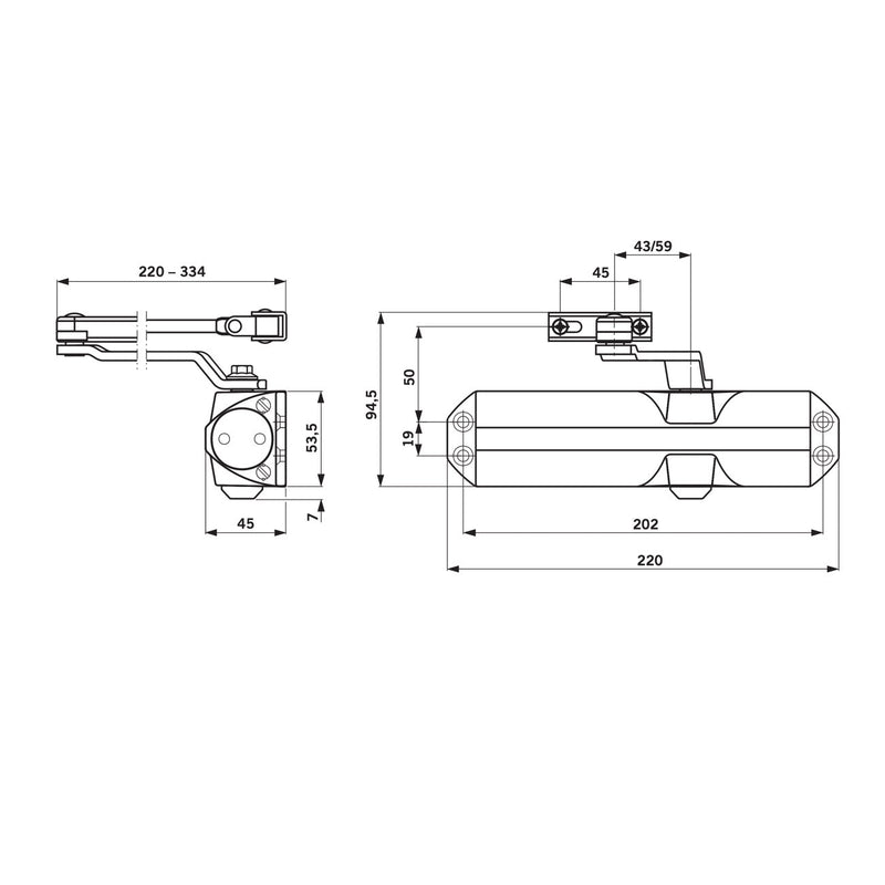 Cierrapuertas Dorma TS68 de fuerza regulable de 2 a 4 con brazo normal