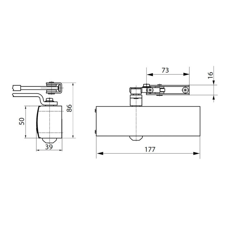 Cierrapuertas plateado TS1500C con brazo articulado para puertas de hasta 1100mm