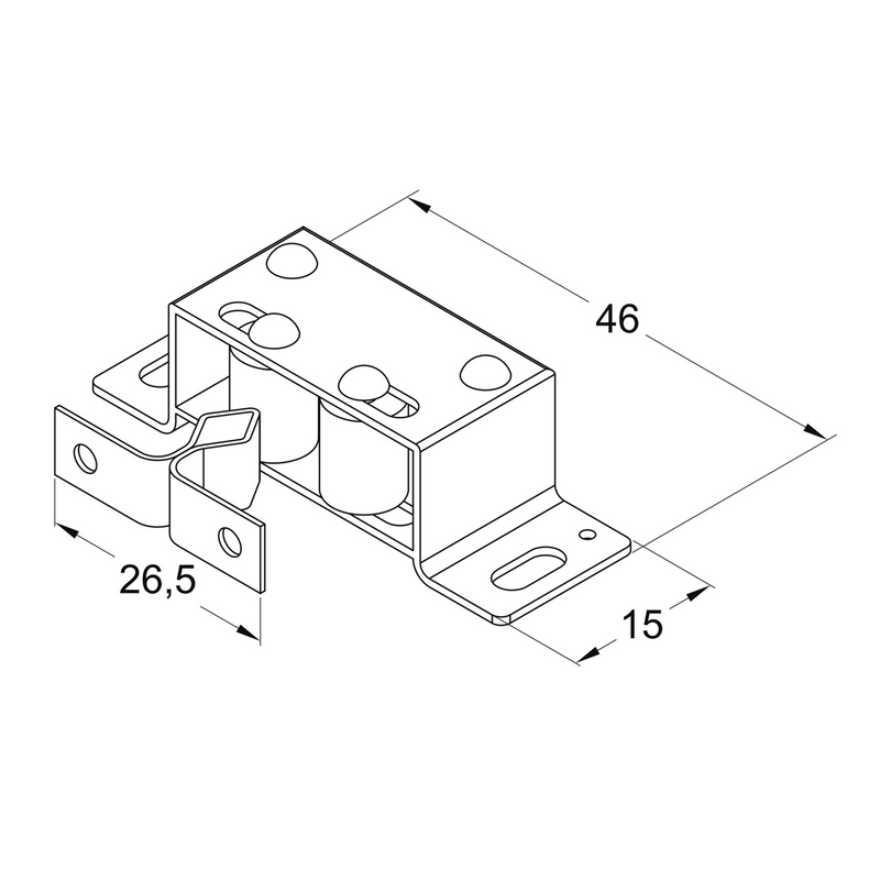 Golpete de acero bricomatado con rodillos de nylon para puertas de mueble