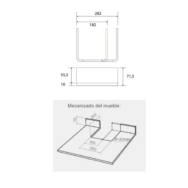 Salvasifón de 70x180mm blanco fabricado en ABS para trasera de 16mm