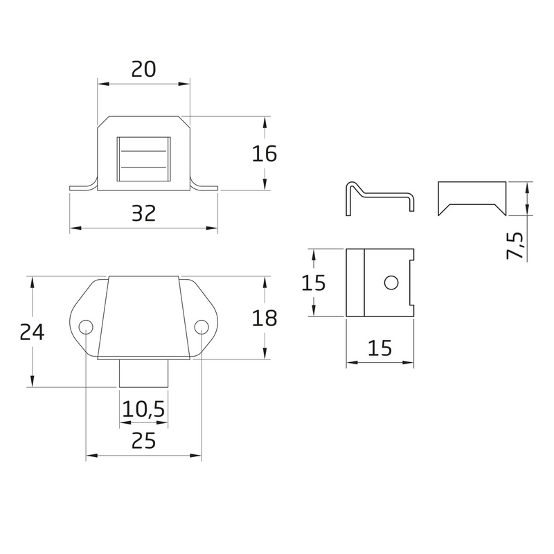 Golpete metálico de acero cincado 25x24mm ideal para muebles y armarios