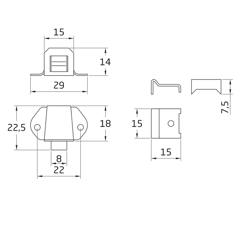 Golpete metálico de acero cincado 22x22mm ideal para muebles y armarios