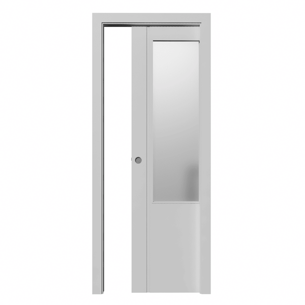 Puerta corredera con ventana WIDEL-V 2110x905x35mm núcleo macizo acabado blanco Incluye KIT