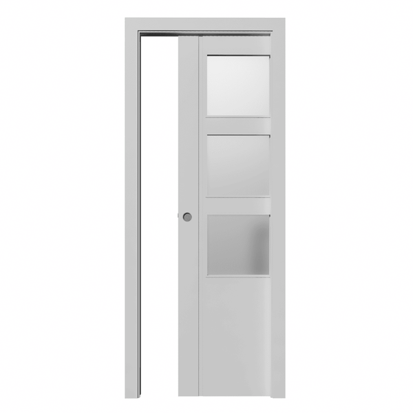 Puerta corredera con 3 ventanas WIDEL-V 2110x925x35mm núcleo macizo acabado blanco Incluye KIT