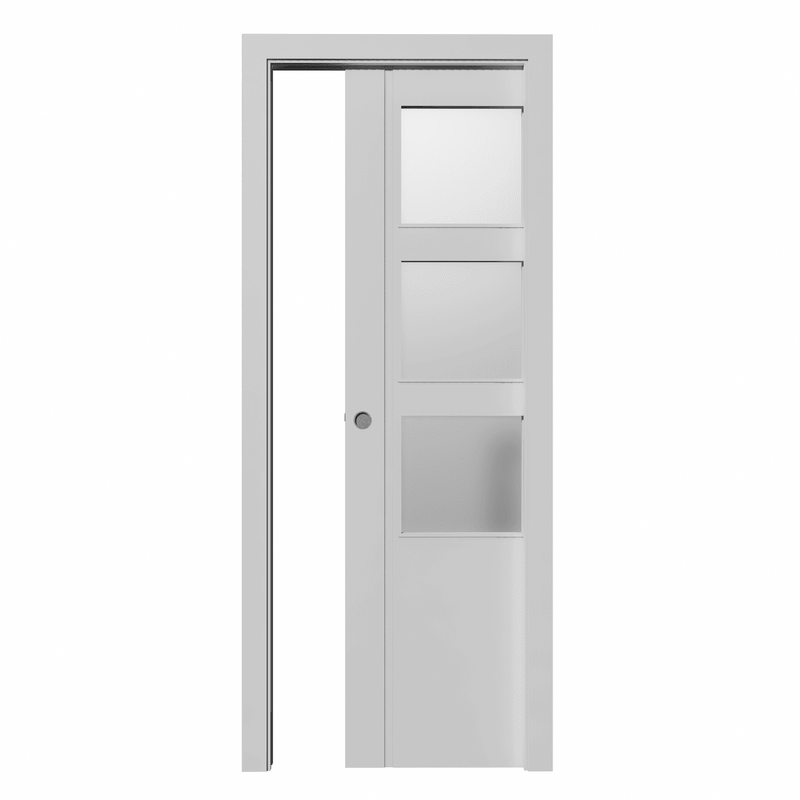 Puerta corredera con 3 ventanas WIDEL-V 2110x925x35mm núcleo macizo acabado blanco Incluye KIT