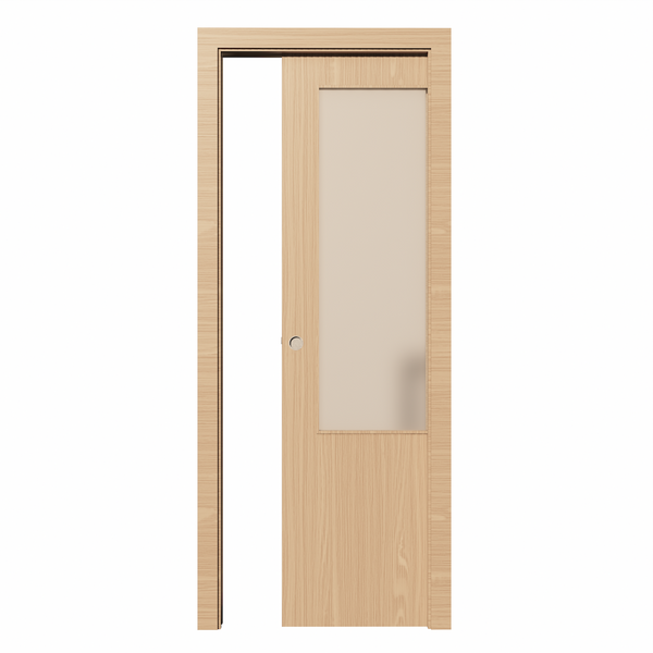 Puerta laminada LISA corredera con ventana 2030x905x35mm acabado roble ocaña Incluye KIT