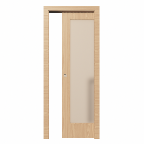 Puerta laminada LISA corredera con ventana grande 2030x925x35mm acabado roble ocaña Incluye KIT