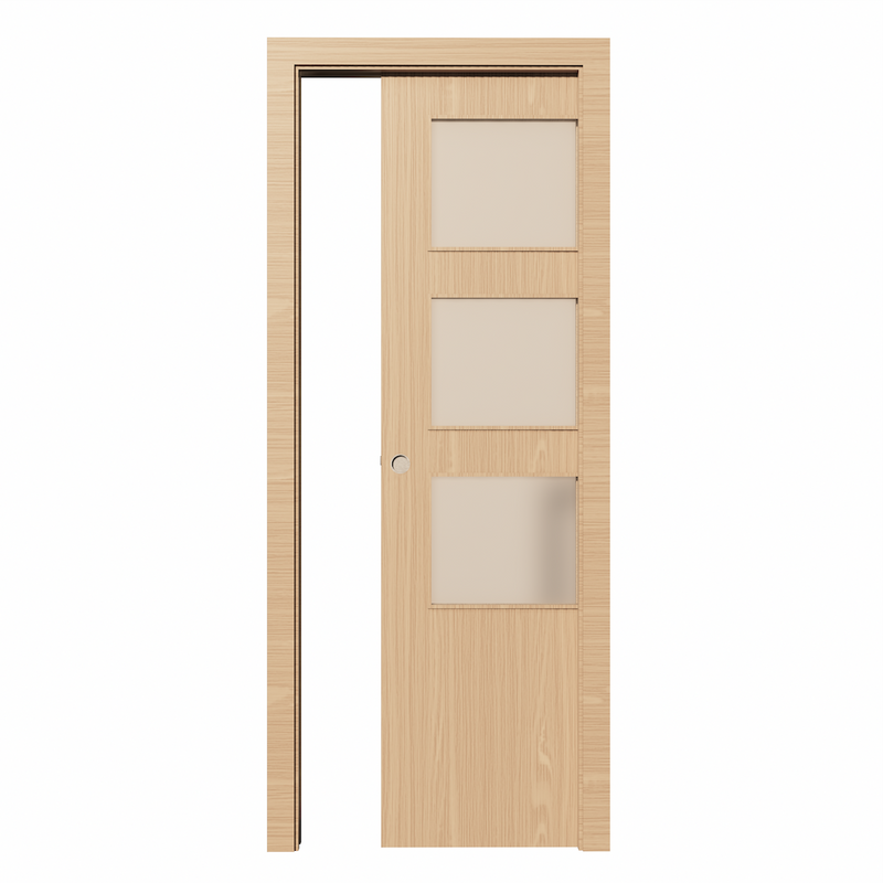 Puerta laminada LISA corredera con 3 ventanas de 2030x705x35 en acabado roble ocaña incluye KIT