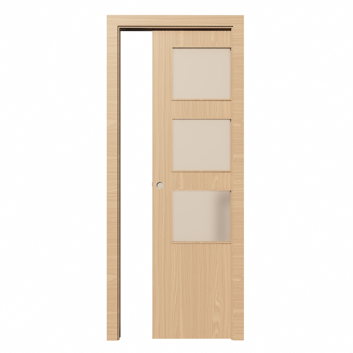 Puerta laminada LISA corredera con 3 ventanas de 2030x725x35 en acabado roble ocaña incluye KIT