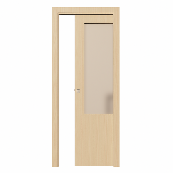 Puerta corredera LISA con ventana 2030x805x35mm haya vaporizado madera natural Incluye KIT