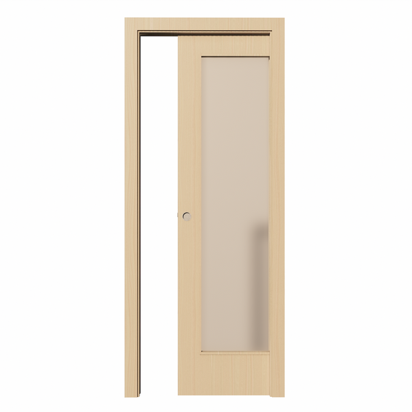 Puerta corredera LISA con ventanal 2030x605x35 de haya vaporizado en madera natural incluye KIT