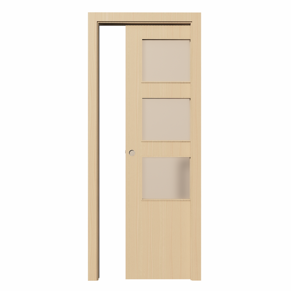 Puerta corredera LISA de 3 ventanas 2030x805x35 de haya vaporizado en madera natural