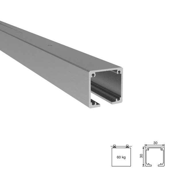 Guía 2101 plateada para herrajes de puerta corredera Lite 60 de 2 metros de largo