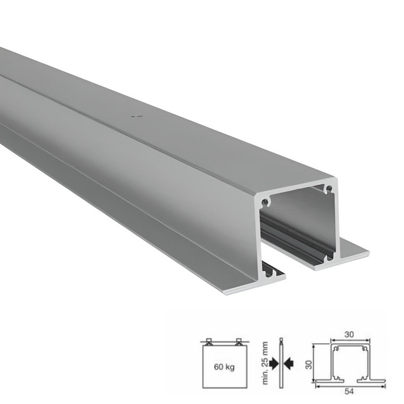 Guía 2114 de embutir plateada para herrajes de puerta corredera Lite 60 TOP de 6 metros de largo