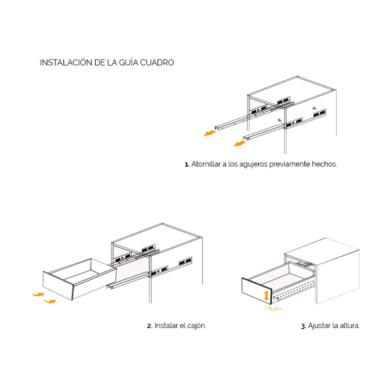 Juego de guías cuadro de 350mm de extracción total con cierre silencioso y regulación 3D