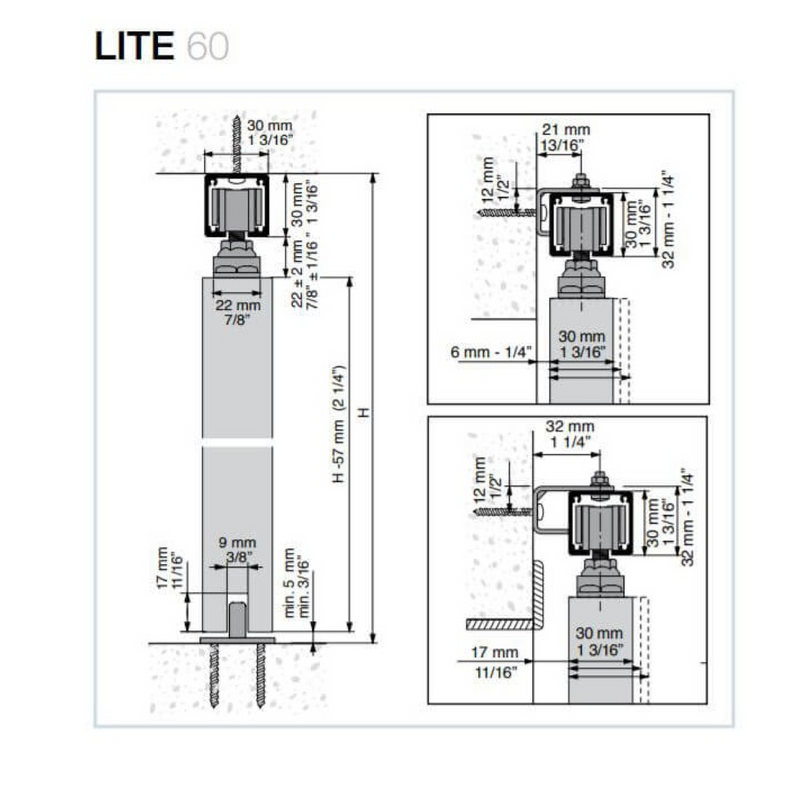 Juego de herrajes para puerta corredera Lite 100 con pletina superior modelo 2130