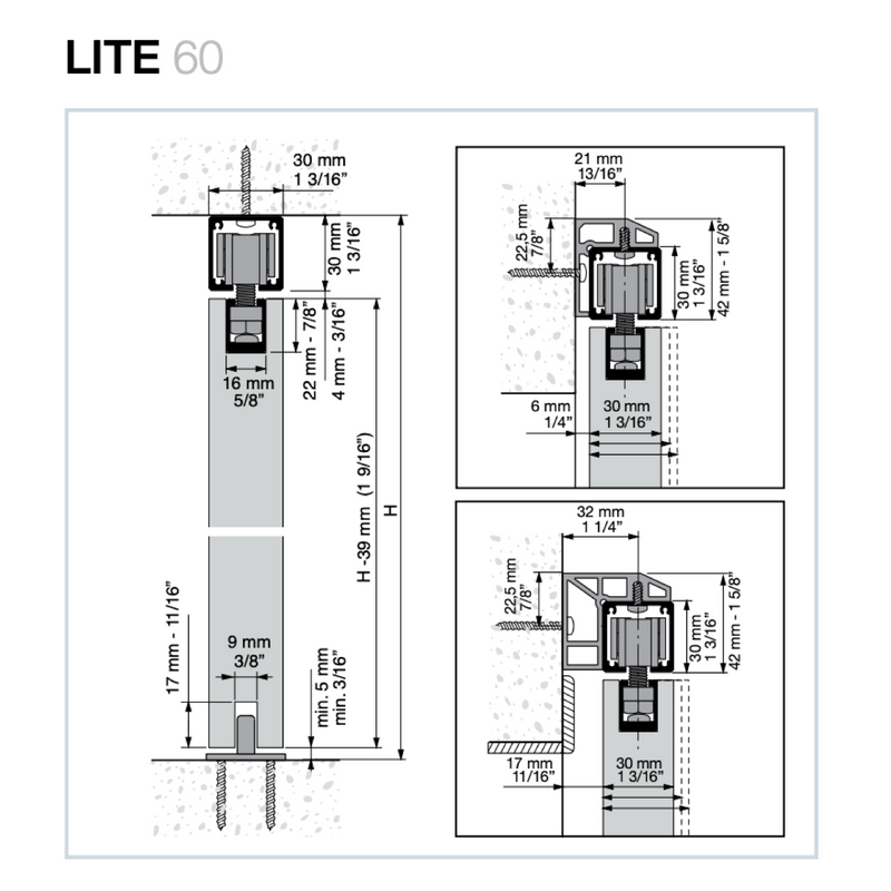 Juego de herrajes para puerta corredera Lite 100 + (plus) KSC retráctil modelo 2210