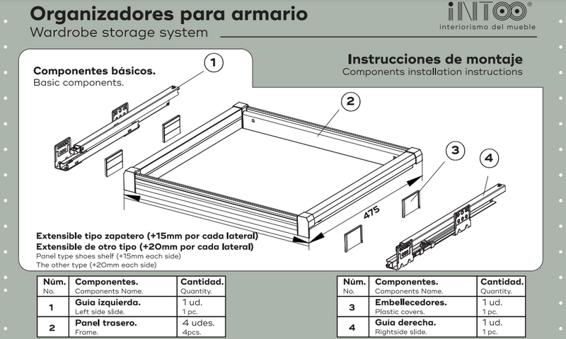 Cajón organizador joyero con dos tapas para muebles de 800mm de ancho