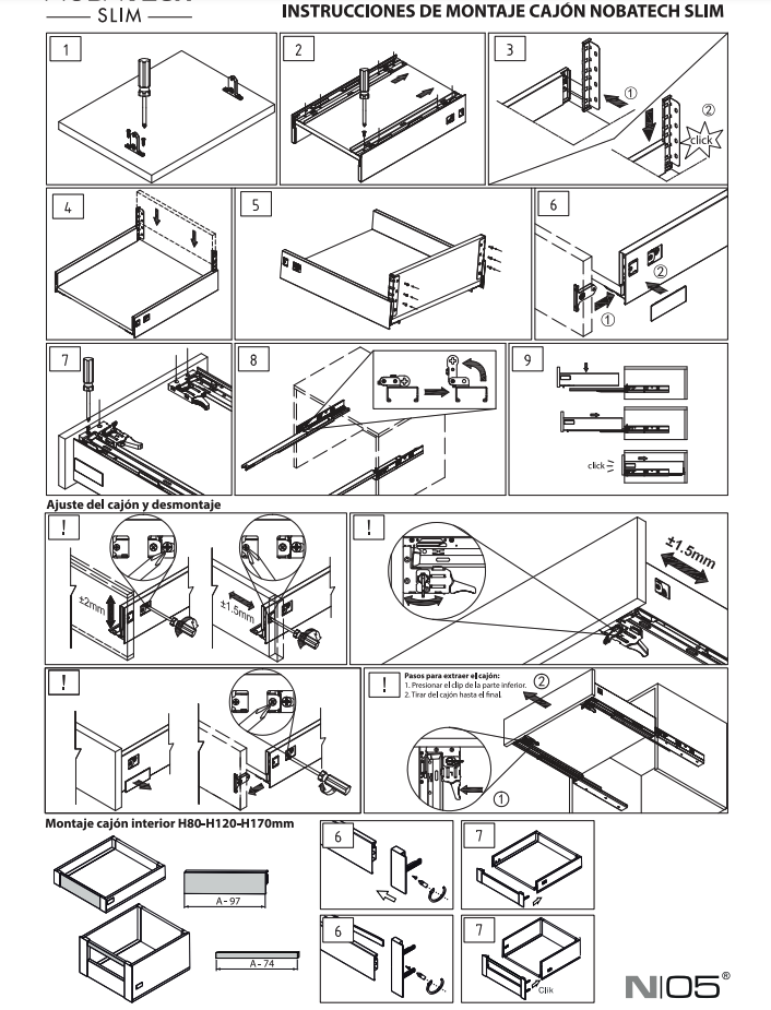 White SLIM modular drawer set with full extension and silent closing, 80 cm high and 550 cm wide