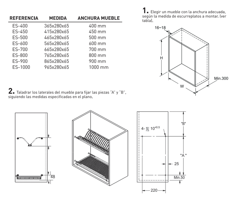 Escurreplatos con bandeja antigoteo para el mueble de tu cocina de 600mm de ancho