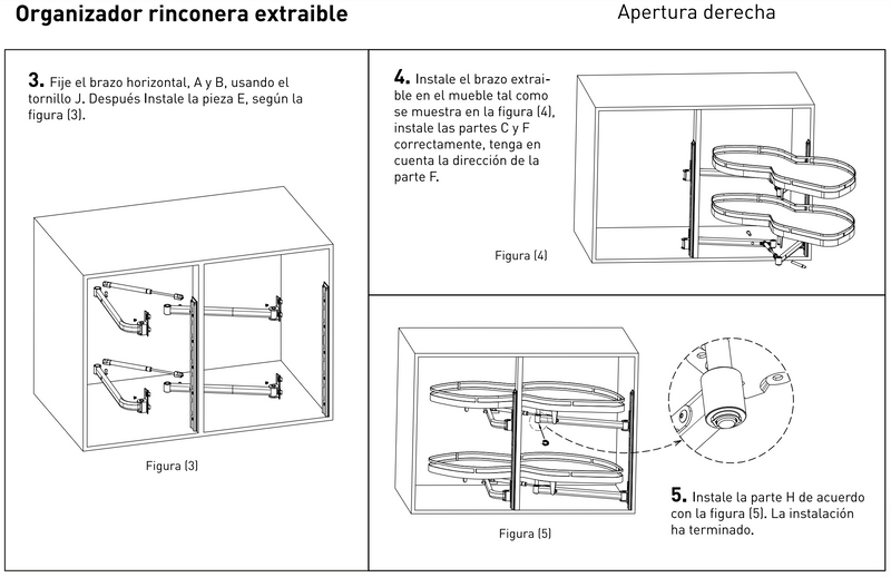 Rinconera extraible de dos estantes apertura izquierda con varillas redondas ideal para muebles de cocina