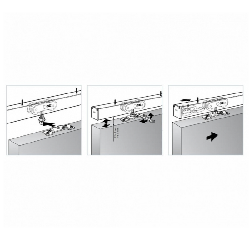 Juego de herrajes para puerta corredera Lite 100 con pletina superior modelo 2130